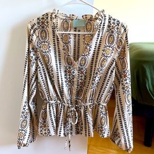 Skies Are Blue 🌅 Patterned Long Sleeve Shirt/Blouse, Size XS